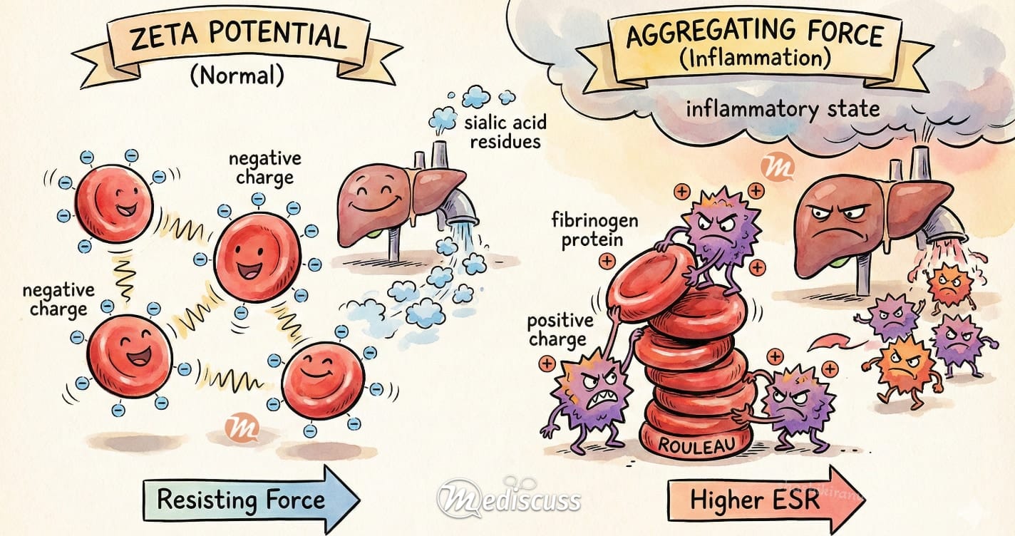 Zeta Potential vs. Fibrinogen: Why red blood cells stack up during inflammation.