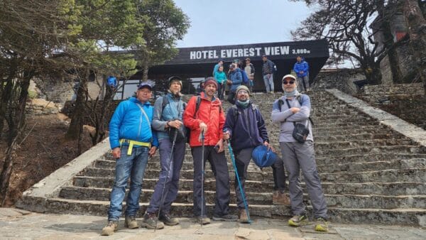 With Mr Pema Sherpa and on the way to EBC, in front of the Everest View Cafe