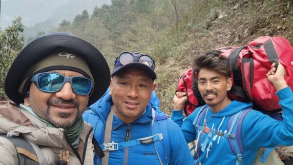 With Mr Pema Sherpa and his assistant on the way to EBC