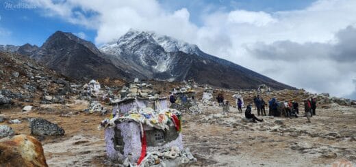 The memorials at Thukla pass on the way to EBC